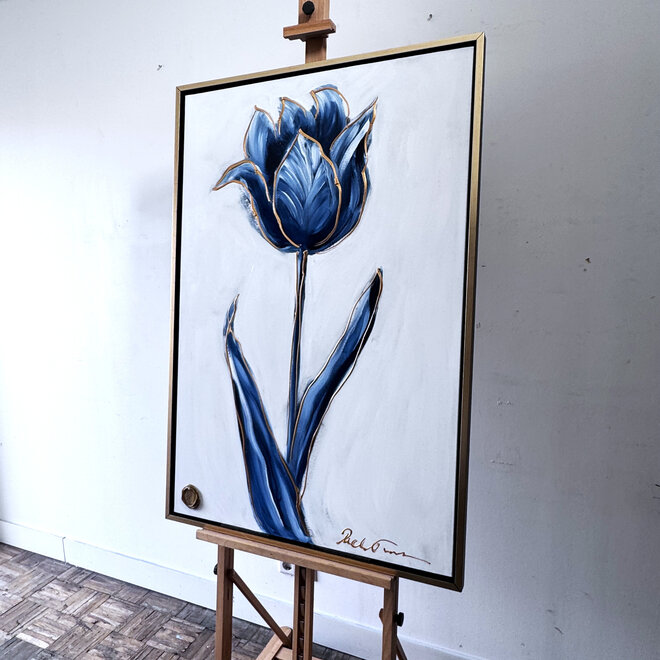 Painting  - 80x120x2 cm - Rick Triest -  XL delft tulp - Blue and gold - #2
