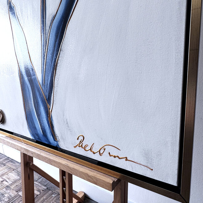 Painting  - 80x120x2 cm - Rick Triest -  XL delft tulp - Blue and gold - #2