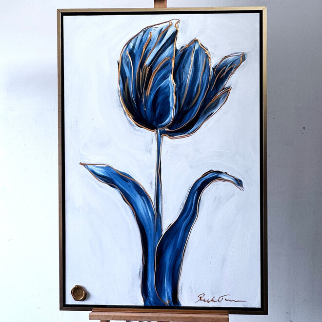 Painting  - 80x120x2 cm - Rick Triest -  XL delft tulp - Blue and gold - #3