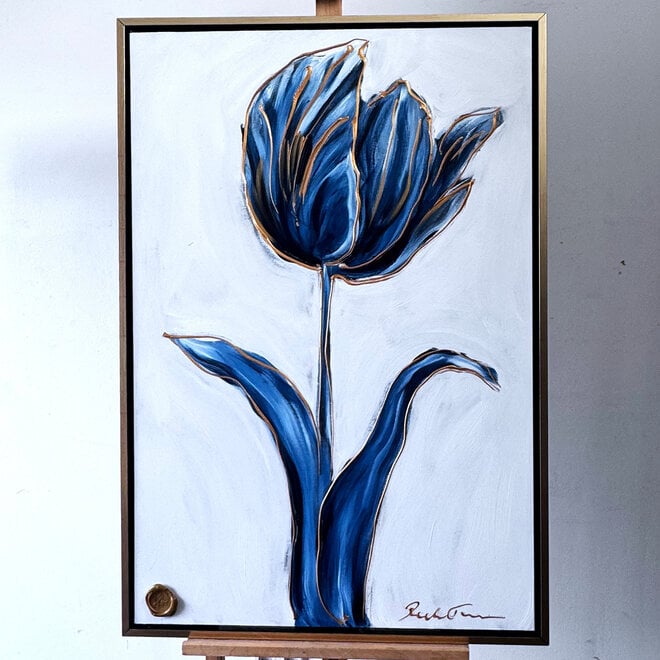 Painting  -80x120x2 cm - Tulpenmanie -  XL delft tulp - Blue and gold - #3
