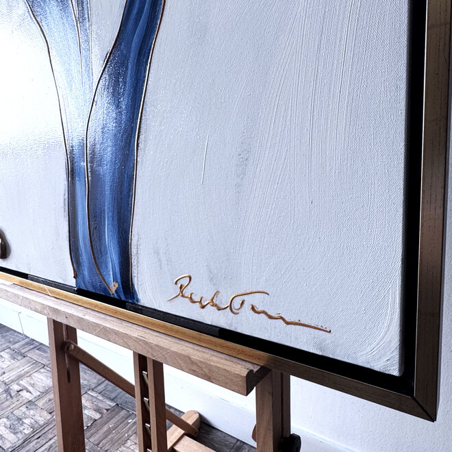 Schilderij - 80x120x2 cm - Rick Triest -  XL delft tulp - Blue and gold - #3