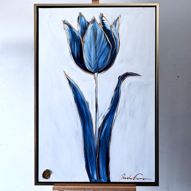Painting  - 80x120x2 cm - Rick Triest -  XL delft tulp - Blue and gold - #4