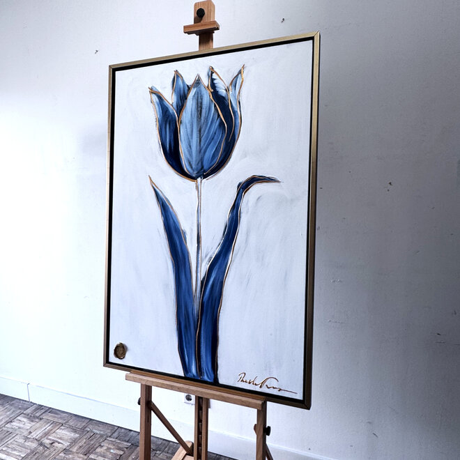 Schilderij - 80x120x2 cm - Rick Triest -  XL delft tulp - Blue and gold - #4