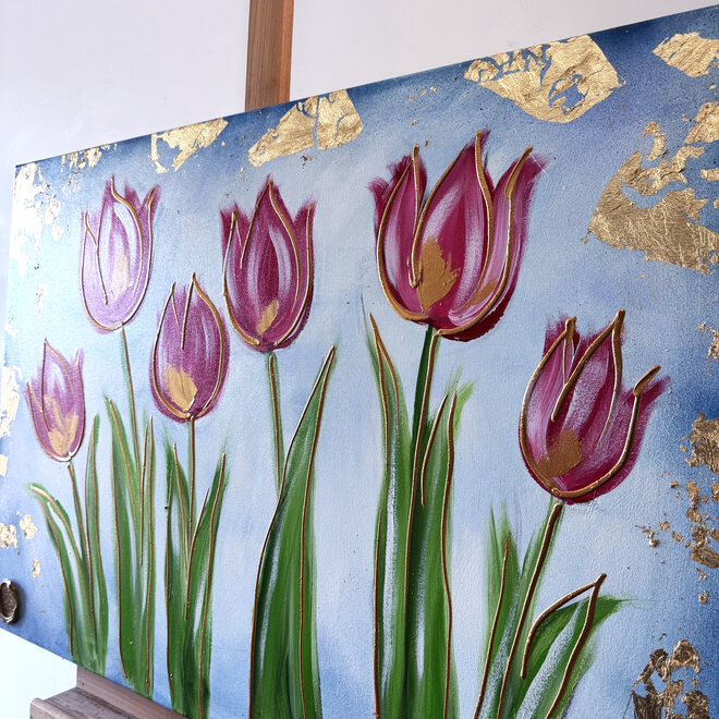 Painting  - 70x100 cm - Rick Triest  - Contemporary tulip composition #17