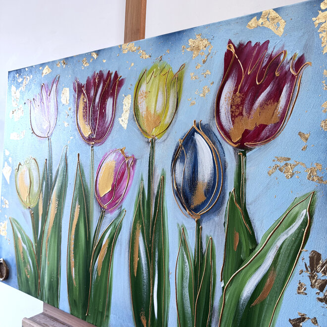 Schilderij - 70x100 cm - Rick Triest  - Contemporary tulip composition #8