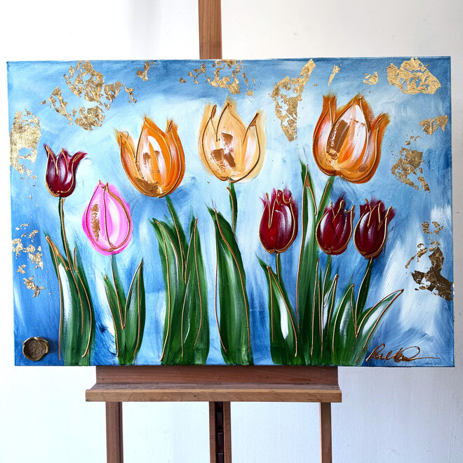 Schilderij - 70x100 cm - Rick Triest  - Contemporary tulip composition #3