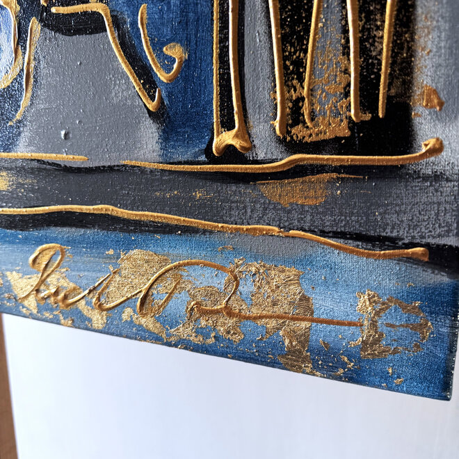 Schilderij- 80x120x4,5 cm - Rick Triest - Amsterdamse grachtenhuizen met Delft blauw #1