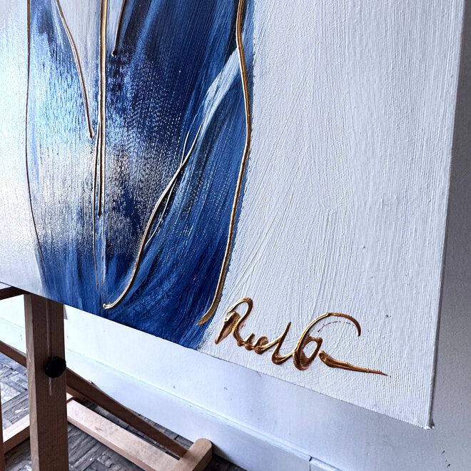 Painting  - 100x150 cm -Rick Triest - Tulp mania - XL delft tulp - Blue and gold - #4