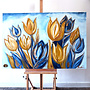 Schilderij -100x150 cm -Rick Triest - Tulpenmanie - XL delft tulp - Blue and gold - #5