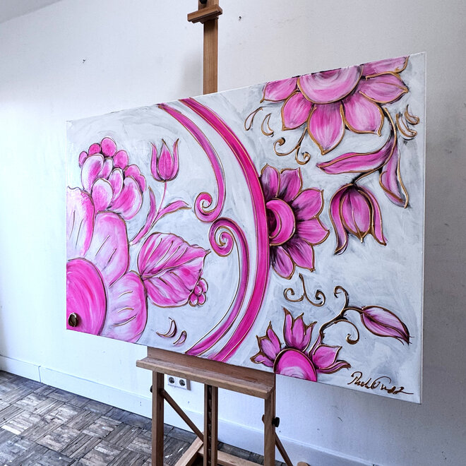Painting  - 100x150 cm -Rick Triest - Tulp mania - XL delft tulp -Delft pink#1