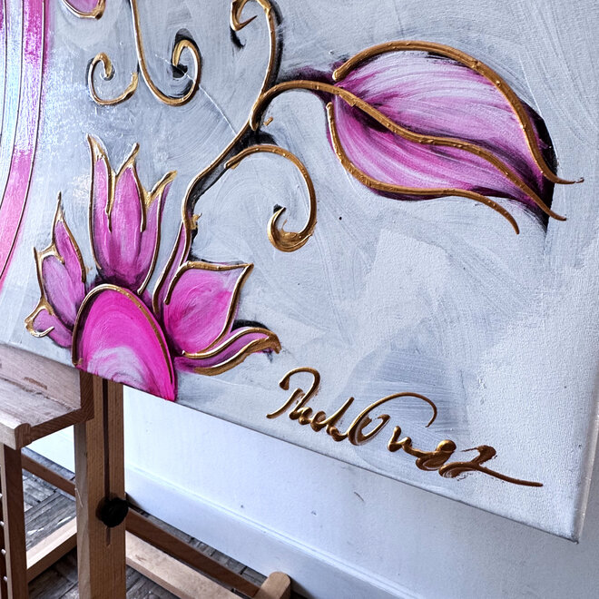 Schilderij -100x150 cm -Rick Triest - Tulpenmanie - XL delft tulp - Delft pink#1