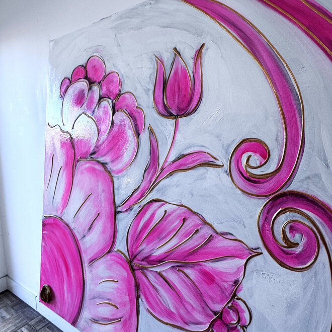 Painting  - 100x150 cm -Rick Triest - Tulp mania - XL delft tulp -Delft pink#1