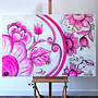 Schilderij -100x150 cm -Rick Triest - Tulpenmanie - XL delft tulp - Delft pink#1