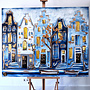 Schilderij- 120x150cm - Rick Triest - Amsterdam Prinsengracht - Blue & Gold #36