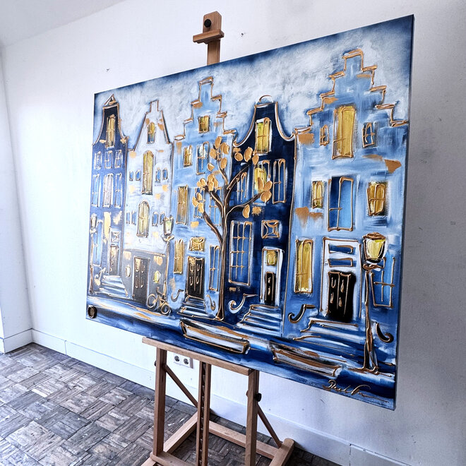 Painting- 120x150cm - Rick Triest - Amsterdam Prinsengracht - Blue & Gold #36