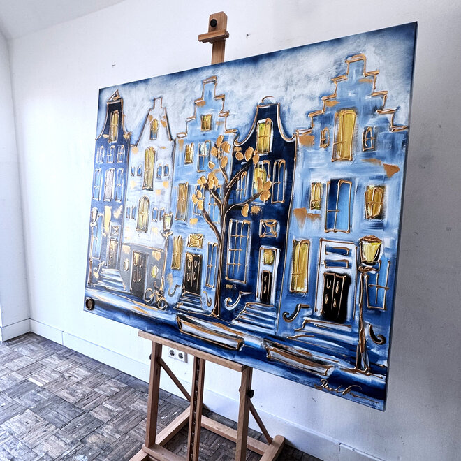 Painting- 120x150cm - Rick Triest - Amsterdam Prinsengracht - Blue & Gold #36