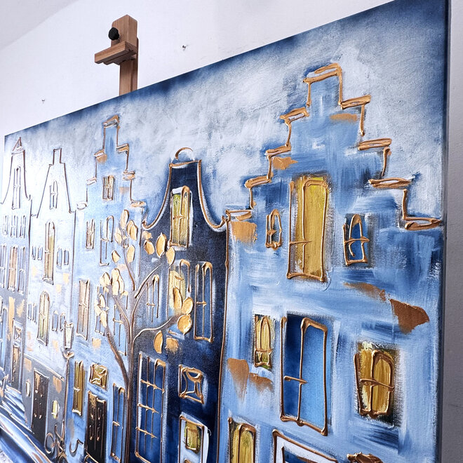 Painting- 120x150cm - Rick Triest - Amsterdam Prinsengracht - Blue & Gold #36