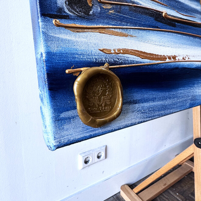 Painting- 120x150cm - Rick Triest - Amsterdam Prinsengracht - Blue & Gold #36