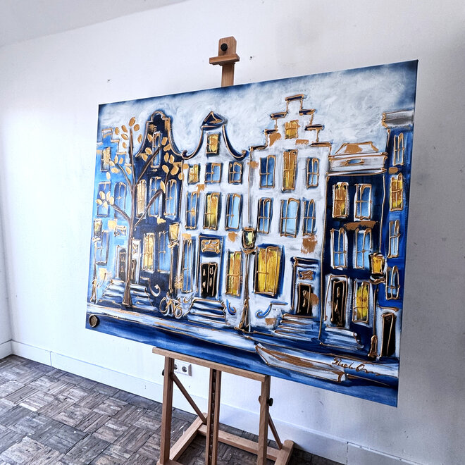 Painting- 120x150cm - Rick Triest - Amsterdam Prinsengracht - Blue & Gold #37