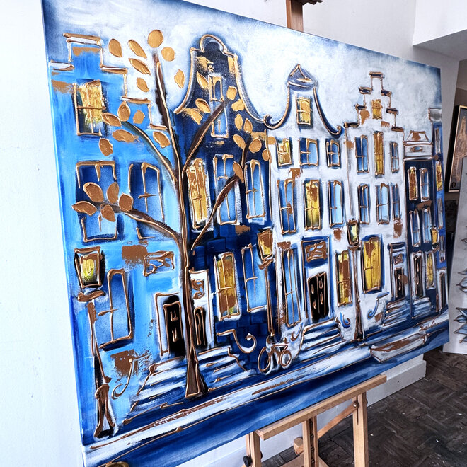 Painting- 120x150cm - Rick Triest - Amsterdam Prinsengracht - Blue & Gold #37