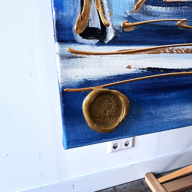 Painting- 120x150cm - Rick Triest - Amsterdam Prinsengracht - Blue & Gold #37