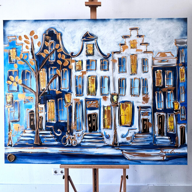 Painting- 120x150cm - Rick Triest - Amsterdam Prinsengracht - Blue & Gold #37
