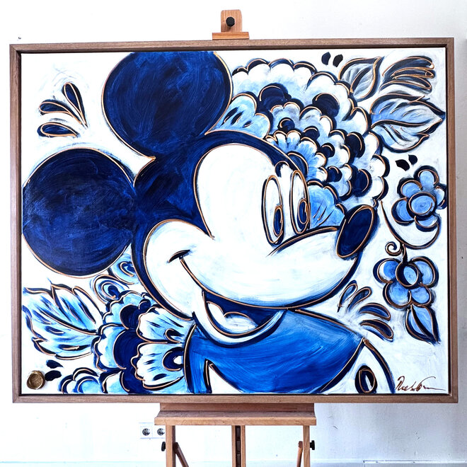 Painting- 120x150cm - Rick Triest - Delft Blauw - Rick's Mickey with Dutch flowers XL #1
