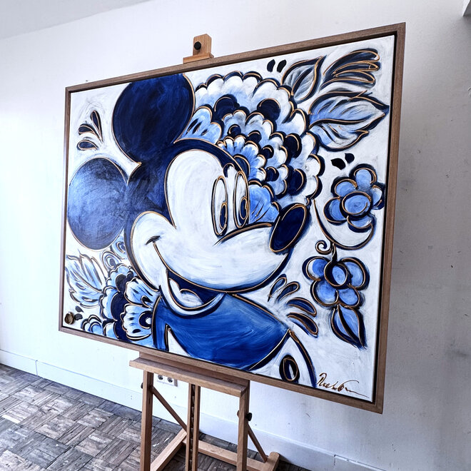 Painting- 120x150cm - Rick Triest - Delft Blauw - Rick's Mickey with Dutch flowers XL #1