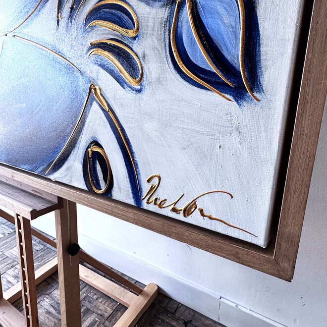 Schilderij- 120x150cm - Rick Triest - Delft Blauw - Rick's Mickey with Dutch flowers XL #1