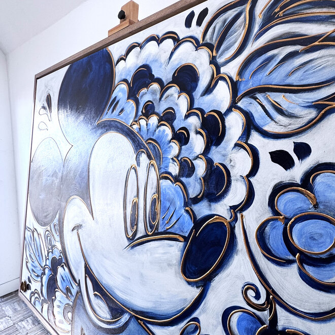 Painting- 120x150cm - Rick Triest - Delft Blauw - Rick's Mickey with Dutch flowers XL #1