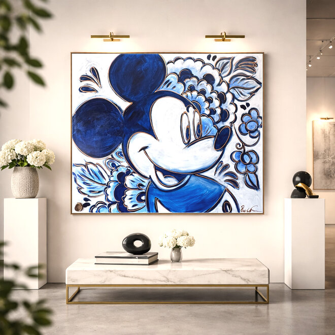 Painting- 120x150cm - Rick Triest - Delft Blauw - Rick's Mickey with Dutch flowers XL #1