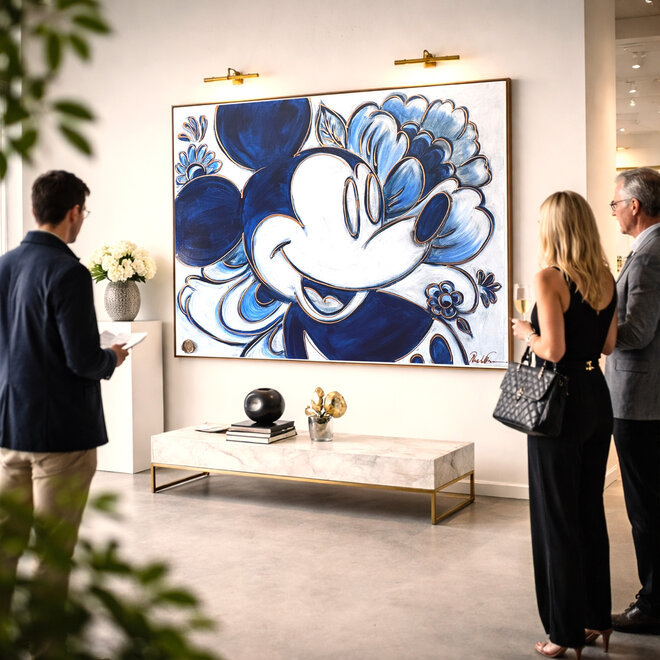 Schilderij- 120x150cm - Rick Triest - Delft Blauw - Rick's Mickey with Dutch flowers XL #2