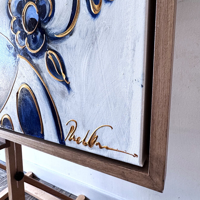 Schilderij- 120x150cm - Rick Triest - Delft Blauw - Rick's Mickey with Dutch flowers XL #2