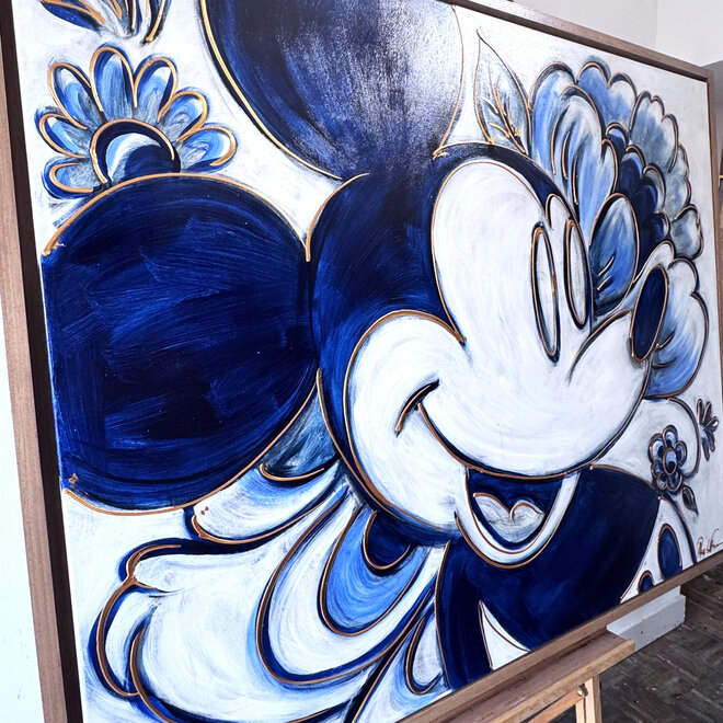 Schilderij- 120x150cm - Rick Triest - Delft Blauw - Rick's Mickey with Dutch flowers XL #2