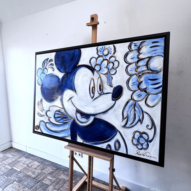 Painting- 100x150cm - Rick Triest - Delft Blauw - Rick's Mickey with Dutch flowers XL #3