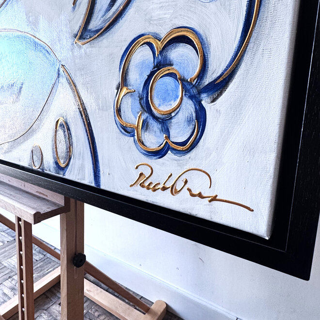 Painting- 100x150cm - Rick Triest - Delft Blauw - Rick's Mickey with Dutch flowers XL #3