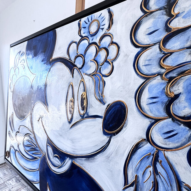 Painting- 100x150cm - Rick Triest - Delft Blauw - Rick's Mickey with Dutch flowers XL #3