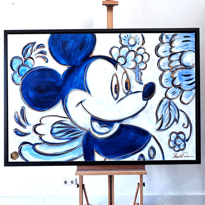 Schilderij- 100x150cm - Rick Triest - Delft Blauw - Rick's Mickey with Dutch flowers XL #3