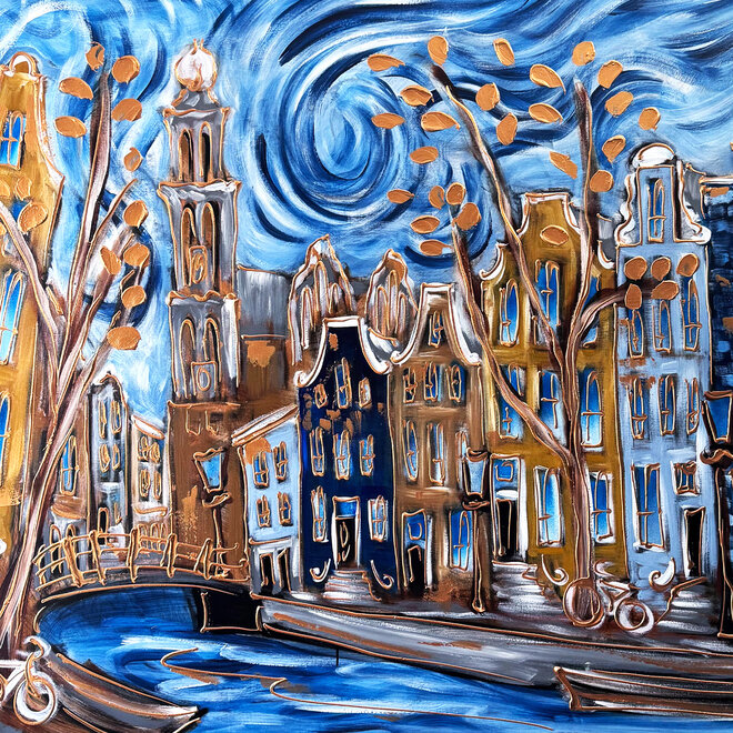 Painting-  120x300cm - Amsterdam Prinsengracht by night - Tweeluik