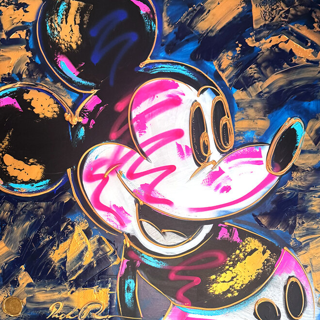 Painting- 100x100 cm - Rick Triest - POP ART - Colorful composition - Mickey Blue and gold #2