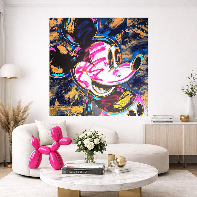 Painting- 100x100 cm - Rick Triest - POP ART - Colorful composition - Mickey Blue and gold #2