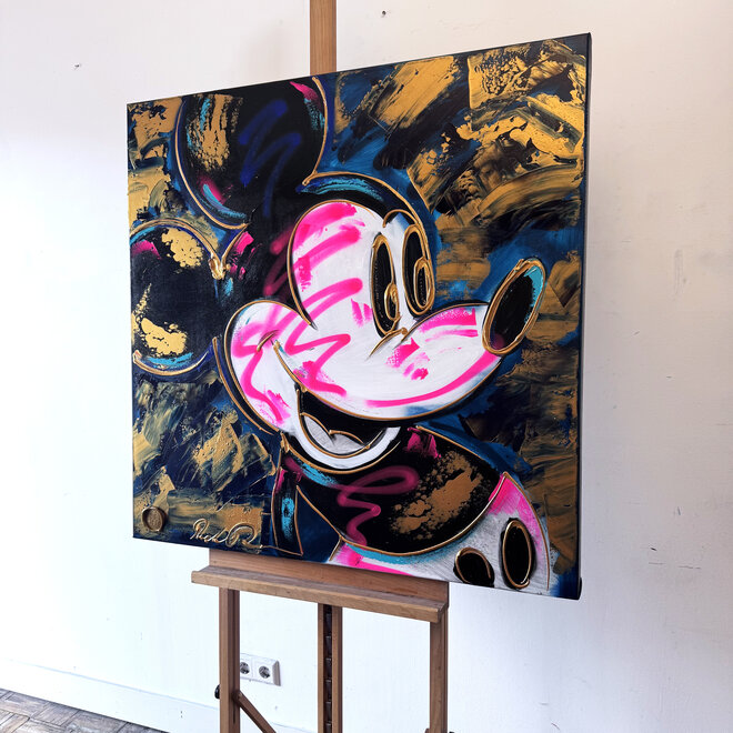 Schilderij - 100x100 cm - Rick Triest - POP ART - Colorful composition - Mickey Blue and gold #2