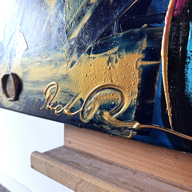 Painting- 100x100 cm - Rick Triest - POP ART - Colorful composition - Mickey Blue and gold #2