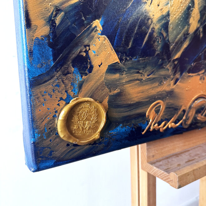 Schilderij - 100x100 cm - Rick Triest - POP ART - Colorful composition - Mickey Blue and gold #2