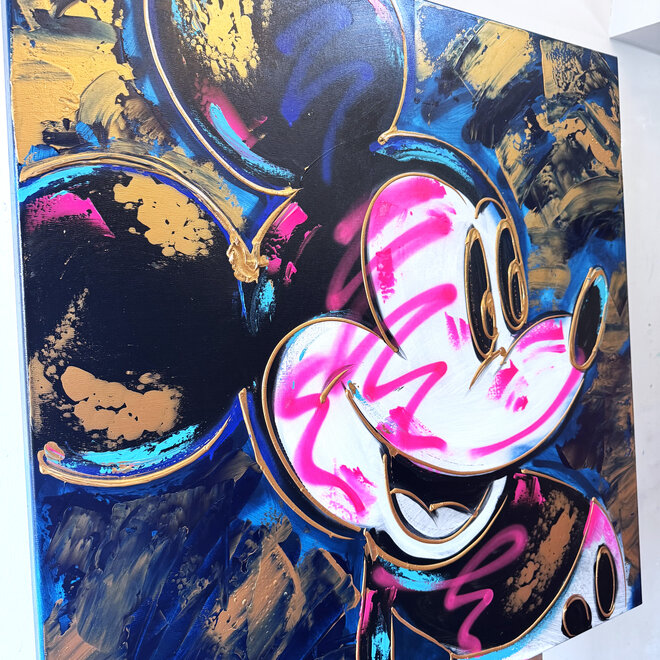 Schilderij - 100x100 cm - Rick Triest - POP ART - Colorful composition - Mickey Blue and gold #2