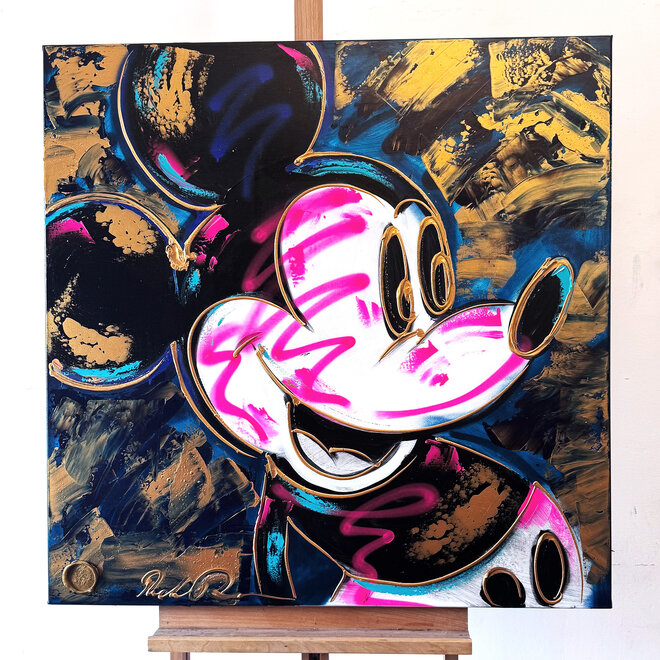 Painting- 100x100 cm - Rick Triest - POP ART - Colorful composition - Mickey Blue and gold #2