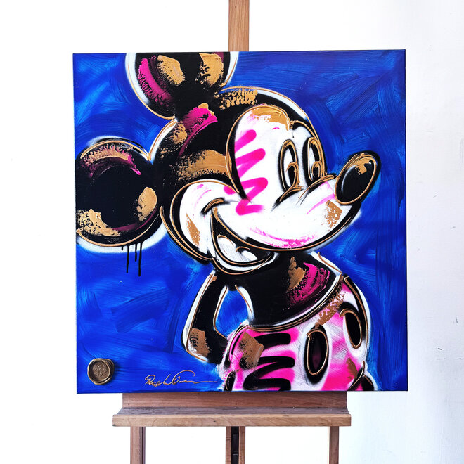 Schilderij - 80x80 cm - Rick Triest - POP ART - Colorful composition - Mickey Blue and gold #1
