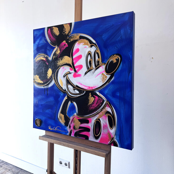 Schilderij - 80x80 cm - Rick Triest - POP ART - Colorful composition - Mickey Blue and gold #1