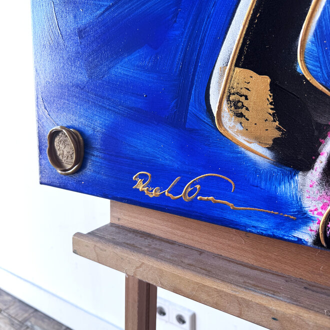 Schilderij - 80x80 cm - Rick Triest - POP ART - Colorful composition - Mickey Blue and gold #1