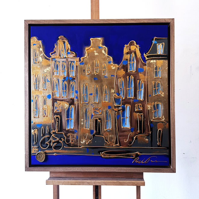 Schilderij- 80x80 cm - Rick Triest - Amsterdam Herengracht -Cobalt - Yves Klein Blauw -4